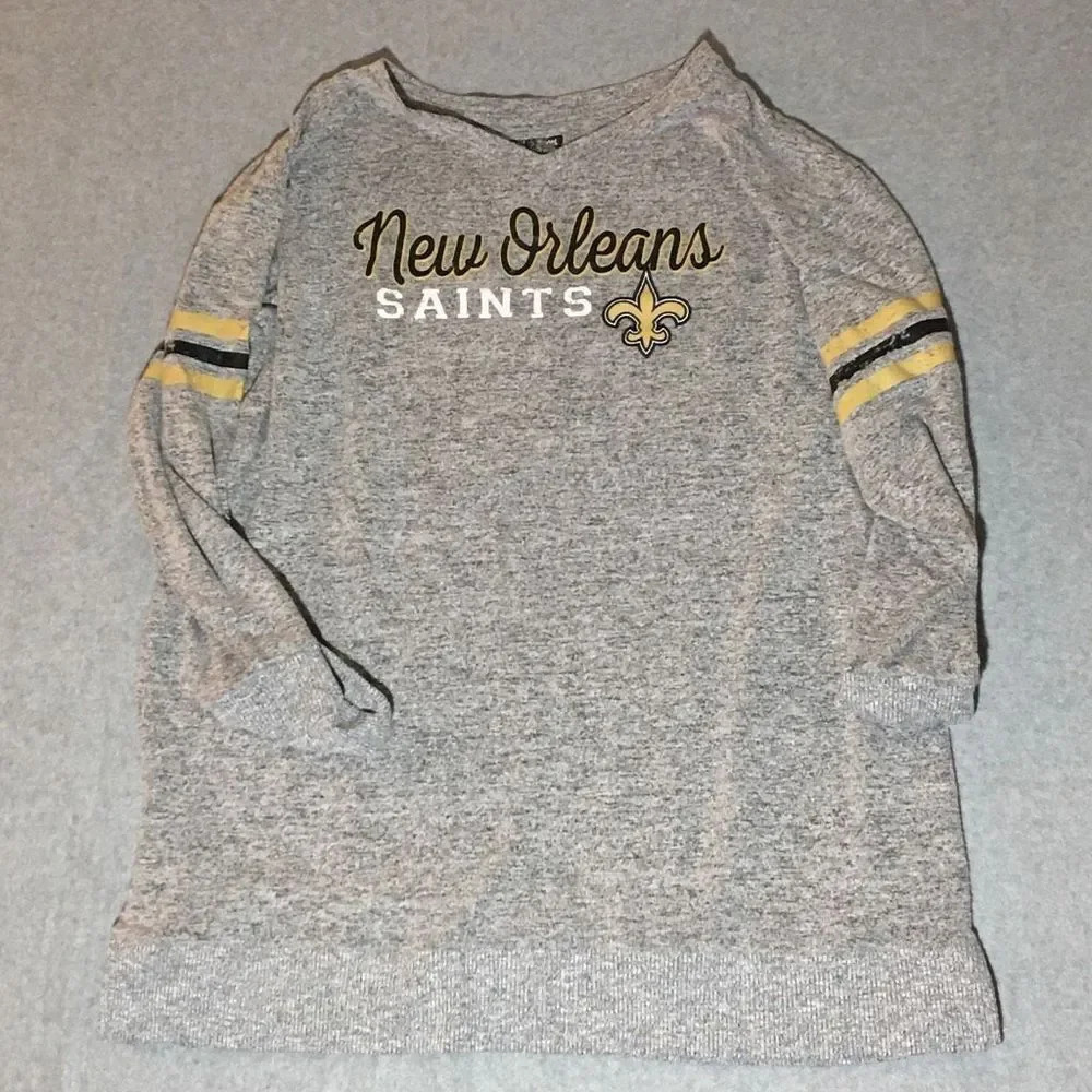 Womens NFL Dress Size XL Long Grey New Orleans Saints T Shirt Dress Long Sleeve